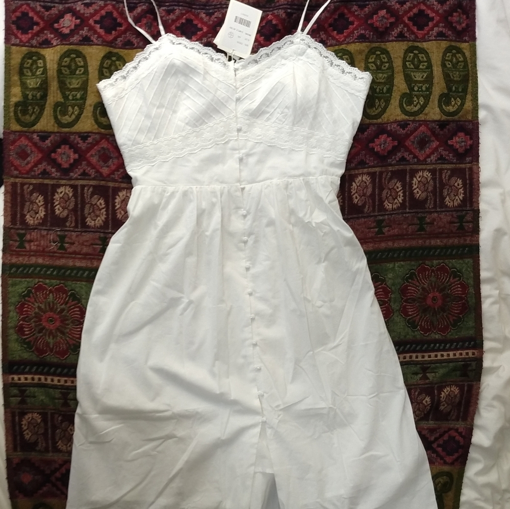 New white lace slip dress